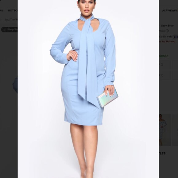 Fashion Nova Just The Way I Am Light Blue‎ Neck Tie Dress 2X NWT - Picture 2 of 5